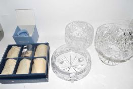 Mixed Lot: Cut glass bowls, a set of six as new Bohemian crystal tumblers and a small Wedgwood