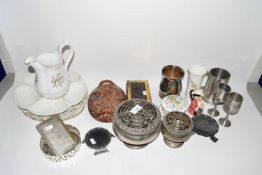 Mixed Lot: Various rose bowls, tankards, hors d'oeurves dish, small vintage cash tin etc