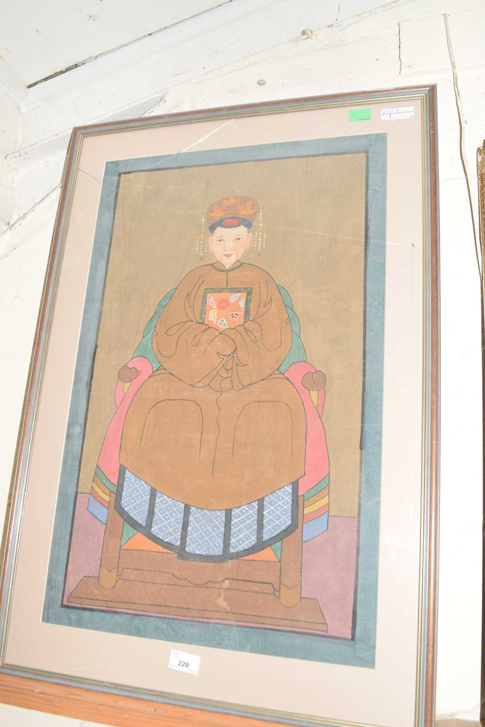 Chinese school study of a seated figure, paint on canvas, framed and glazed - Image 2 of 2