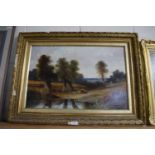 L. Barry (British, 20th century), staffage in a landscape, oil on canvas,19x29.5ins signed, framed