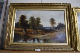 L. Barry (British, 20th century), staffage in a landscape, oil on canvas,19x29.5ins signed, framed