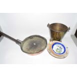 Mixed Lot: Copper frying pan, small brass bucket, various ceramics etc