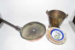Mixed Lot: Copper frying pan, small brass bucket, various ceramics etc
