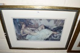 Sir William Russell Flint, coloured print of a nude, framed and glazed