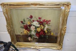 Vernon de Beauvoir (British, 20th century), still life study of flowers, oil on canvas signed and