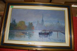 20th Century school study of a river scene, oil on canvas, indistinctly signed, title Port De Rouen