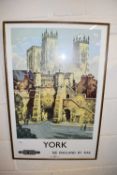 Reproduction British Railways advertising poster - York, framed and glazed
