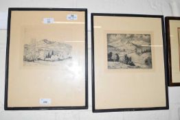 Lyman Byxbe, two black and white etchings, framed and glazed