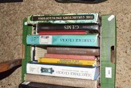 Box of reference books, clocks and antiques