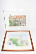 Jerry Fearnley, two studies Norwich Castle and Byfords, Holt, watercolours, framed and glazed (2)