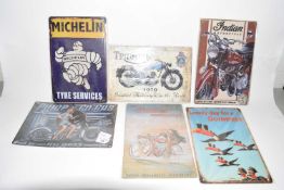 Group of modern reproduction advertising signs to include Guiness, Indian Motorcycles, Michelin