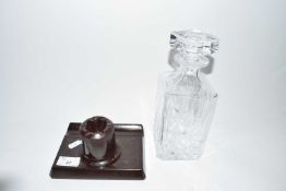 Vintage bakelite desk stand together with a glass spirit decanter