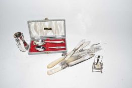 Mixed Lot: Various mother of pearl handled cutlery, case of spoons and miniature chair and other