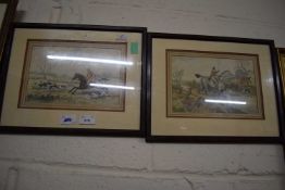 Pair of small framed studies, hunting scenes