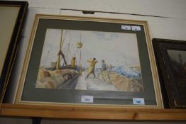 British School, 20th century, fishing port scene, watercolour, 9.5x14ins, mounted, framed and