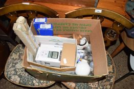 Box of various assorted light bulbs, timer switch and other items