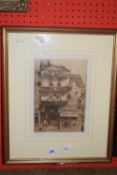 William Monk (British, 20th century), high street scene, etching, pub. London 1909, signed in