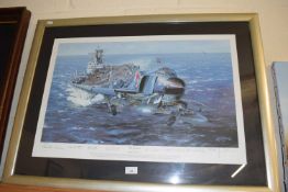 Philip E West, HMS Ark Royal, coloured print, framed and glazed