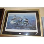 Philip E West, HMS Ark Royal, coloured print, framed and glazed