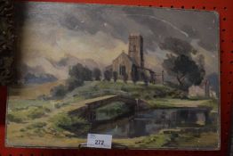 Richard Edgar Platt (British, 20th century), 'View of Glandford Church with bridge to foreground',