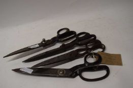 Four pairs of vintage dress making/tailors scissors