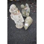 Group of three concrete garden ornaments