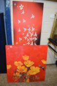 Two modern oil on canvas studies, Butterflies and Flowers