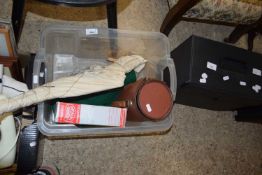 Box of assorted items to include a vintage kite