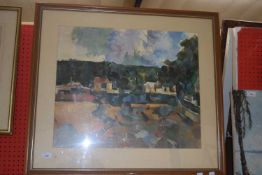 After Paul Cezanne, landscape, coloured print, framed and glazed