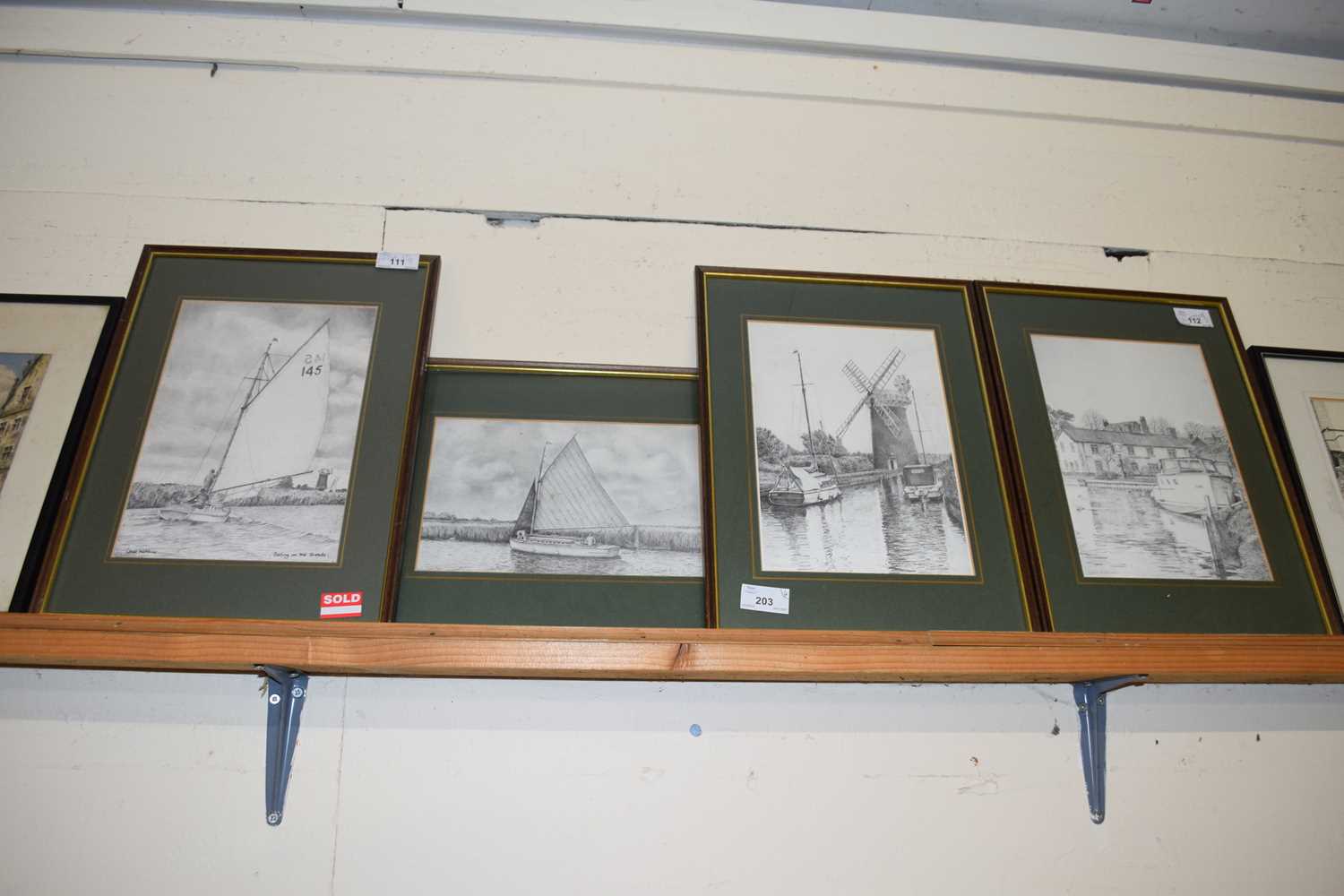 Chris Hutchins, group of four framed studies, Broadland scenes