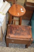 Pine kitchen stool together with a leather topped oak stool