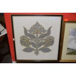 Modern stylised floral needlework picture framed and glazed