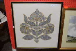 Modern stylised floral needlework picture framed and glazed