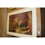 Victorian chromolithograph print girl with dog