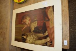 Victorian chromolithograph print girl with dog