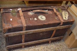 Vintage leather suitcase bearing Cunard White Star Line labels