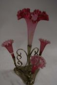 Silver plated and cranberry epergne vase