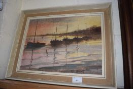 Eve Grant, Estuary Scene at Sunset, oil on canvas, framed