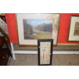 Framed still life study of cutlery together with a framed study golfing scene (2)