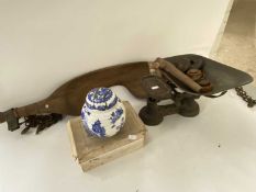 Mixed Lot: Vintage wooden yoke,kitchen scales and other items