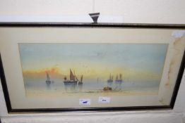 British School, 20th century, estuary shipping scene, watercolour, 17x7.5ins, mounted, framed and