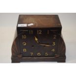 Art Deco style oak cased mantel clock with Sunburst decoration