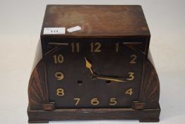 Art Deco style oak cased mantel clock with Sunburst decoration