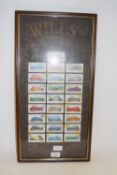 A framed group of Wills cigarette cards