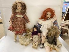 Box of various vintage porcelain headed and composition dolls