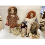 Box of various vintage porcelain headed and composition dolls