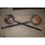 Two copper bed warming pans