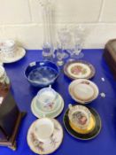 Mixed Lot: Glass and ceramics to include gilt decorated plates, various glass vases, tea wares etc