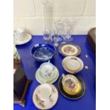 Mixed Lot: Glass and ceramics to include gilt decorated plates, various glass vases, tea wares etc