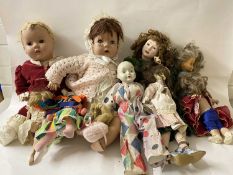 Box of various vintage dolls to include composition and porcelain headed examples